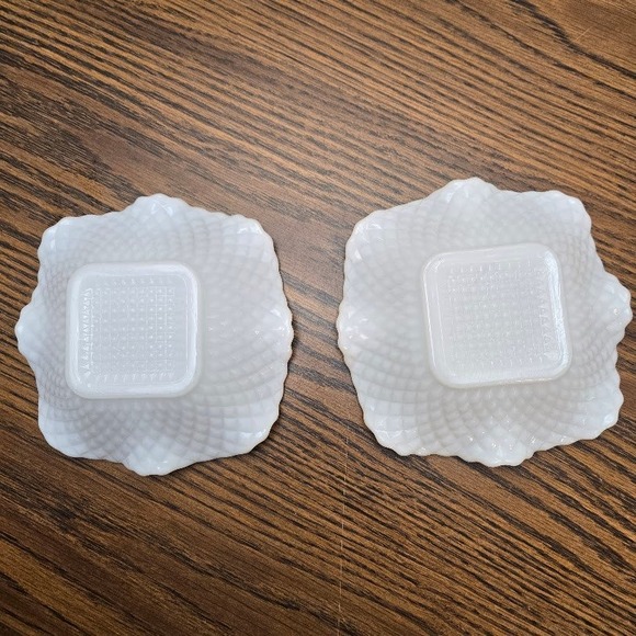 2 Hazel Atlas 1930's Mild‎ Glass Square Dish Diamond Quilt Pattern 5" MCM - Picture 3 of 8